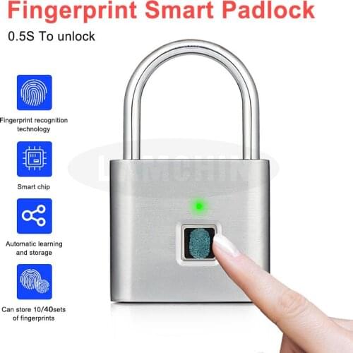 Smart Padlock Keyless USB Rechargeable Door Lock Quick Unlock Zinc alloy Metal Self Developing Chip Electronic Fingerprint Lock