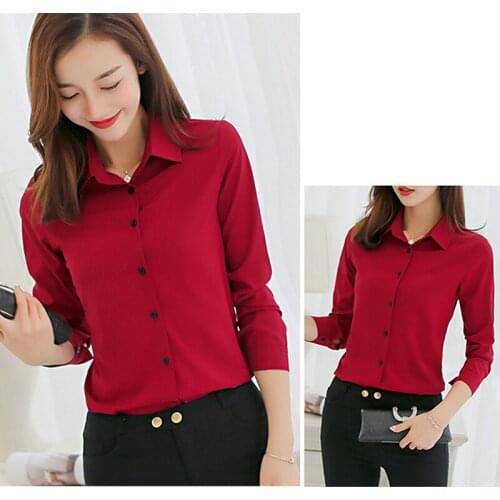 White Blouse Women Chiffon Office Career Shirts Tops Fashion Casual Long Sleeve Blouses Femme Blusa