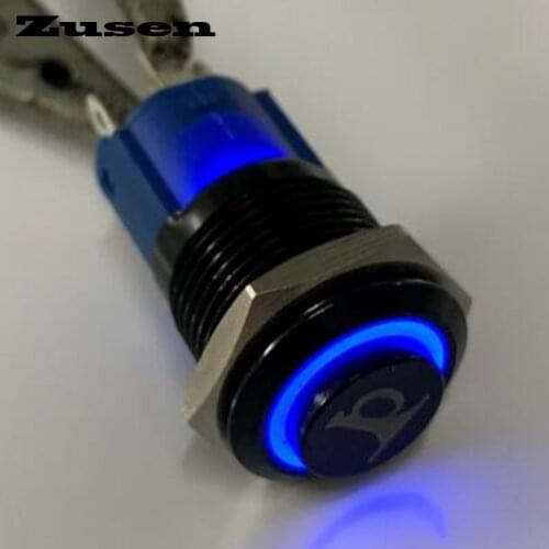 Zusen 16mm high head Ring illuminated momentary push button switch without fixing(ZS16F-11E/B/12V/A with horn symbol)