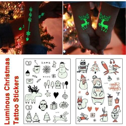 1 Sheet Christmas Luminous Temporary Waterproof Tattoo Sticker Body Art Fluorescent Party Cosplay DIY Decoration