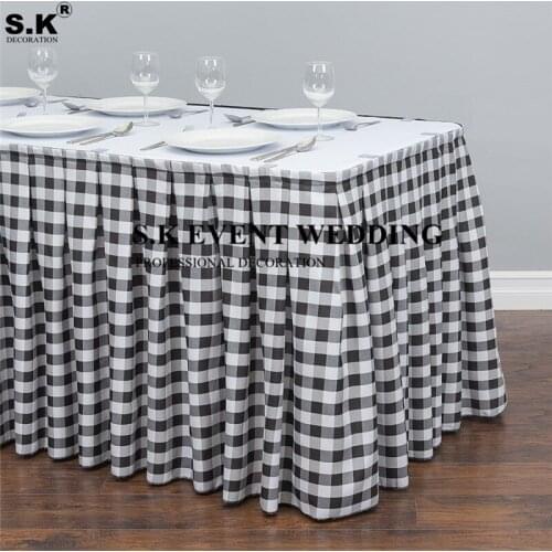 10ft Long Checkered Table Skirt Buffalo Plaid Gingham Polyester Table Skirts Banquet Wedding Table Cloth Decoration