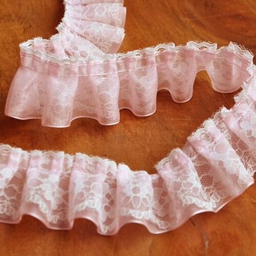 10Yards 4cm Black Ivory Pink Ribbon Ruffle Lace Pleated Lace Trim DIY Collar Garment Skirt Accessories Pleated Lace Fabric