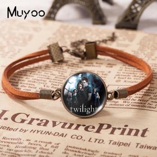 2021 New Twilight Movie Leather Bracelet Art Printed Glass Dome Photo Bracelets Handmade Jewelry For Women