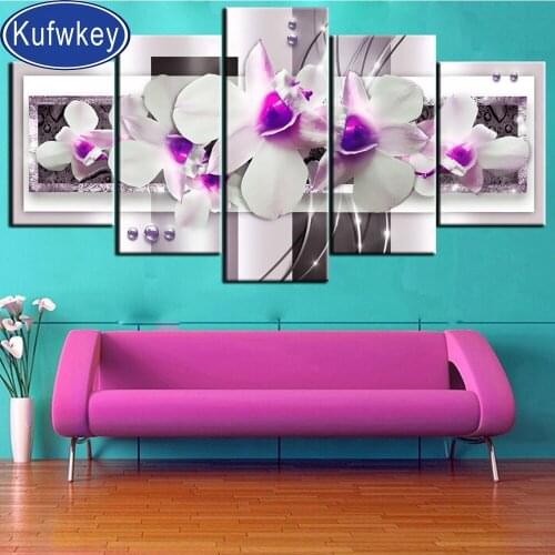 5 pcs diamond embroidery flower Mangnolia diamond painting full square round cross stitch set mosaic diamond white floral