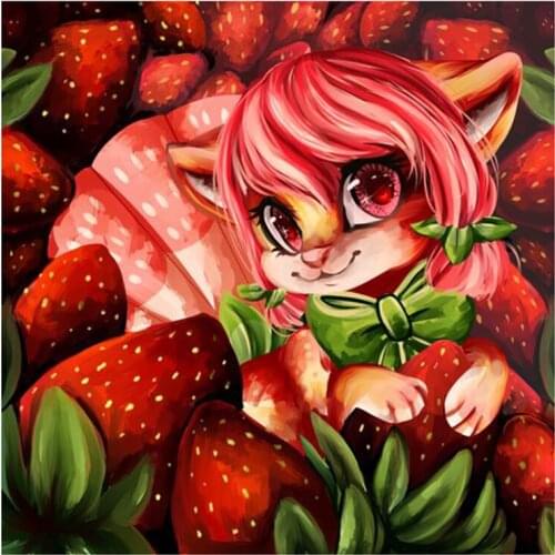 5D DIY Full Round Diamond Painting “Strawberry & Girl” 3D Embroidery Cross Stitch Rhinestone Mosaic Home Dector Gift Yc267