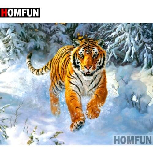 HOMFUN "Animal tiger snow" Diamond Painting 5D Full Square/Round Drill Home Decor DIY Diamond Embroidery Cross Stitch A27319
