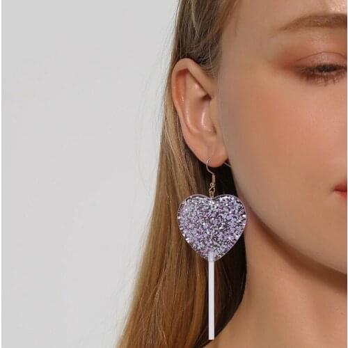 Shiny Transparent Lollipop Drop Earrings for Women Ladies Creative Exaggerated Geometric Large Peach Heart Star Earings Jewelry