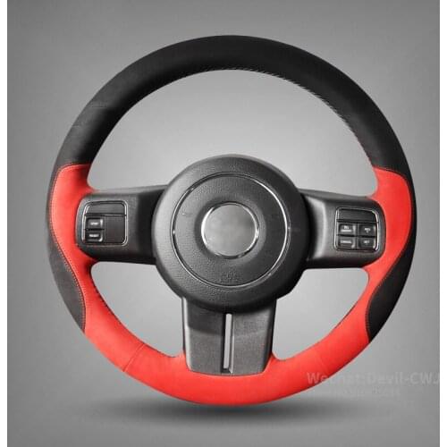 Black Red Suede Car Steering Wheel Cover for Jeep Grand Cherokee 2011-13 Compass Wrangler Patriot 2011-2016