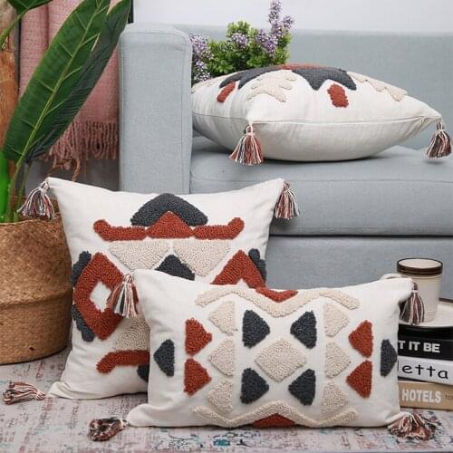 Decoration Pillow Cover 30x50cm/45cmx45cm Cushion Cover Tassles Ethnic Gemometric Embroidery Boho Style for Living Room Bed Room