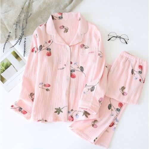 Long Sleeve 100% Cotton Homewear Suit Women Two Piece Pajamas Set 2021 New Spring Autumn Printed Sleepwear Female Home Clothes