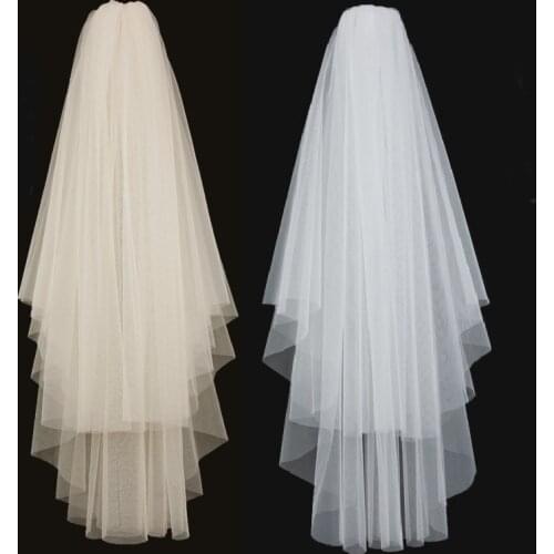 White Ivory Champagne Elegant Bridal Veils 2 layers With Comb Cut Edge Soft Tulle Wedding Veil Wedding Accessories Veu de Noiva