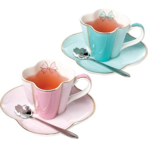 Exquisite Flower shape ceramic coffee cup Brief pink blue ceramics afternoon tea cup