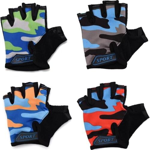 Camouflage Children Cycling Half Finger Gloves Washable Breathable High Elastic Non-slip Bycicle Bike Gloves Riding Equipment