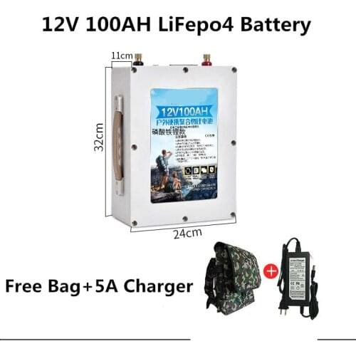 Rechargeable LiFepo4 12V 100Ah lithium ion battery for EV solar street light RV caravan marine golf cart+5A charger +Bag