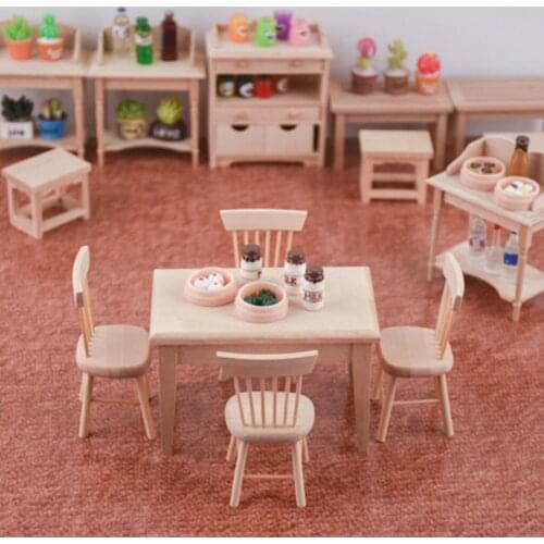 Miniature Unpainted Table And Chairs Sets Furniture Life Kitchen Decor 1:12