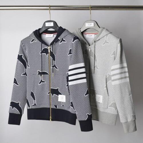 2021 Fashion Brand TB THOM Spring Autumn hooded Clothing Dolphin Pattern Jacket Men Sweatshirts Hoodies Casual Sportswear Coat