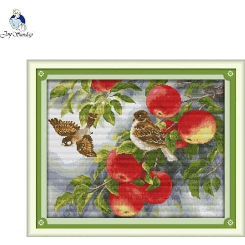 Joy Sunday The Birds and apples Counted Cross Stitch DMC DIY 11CT 14CT Cross-Stitch Kit Handmade Embroidery for Needlework