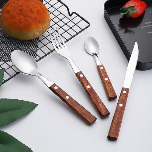 4 Pcs Rosewood 304 Stainless Steel Western Tableware Steak Cutlery Mahogany Handle Cutlery Set Knife Fork Spoon Tableware Set