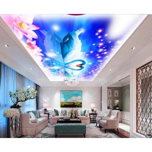 Custom 3D Ceiling Mural Photo Wallpaper Living Room Swan Lake ceiling fresco decoration mural Wall Papers