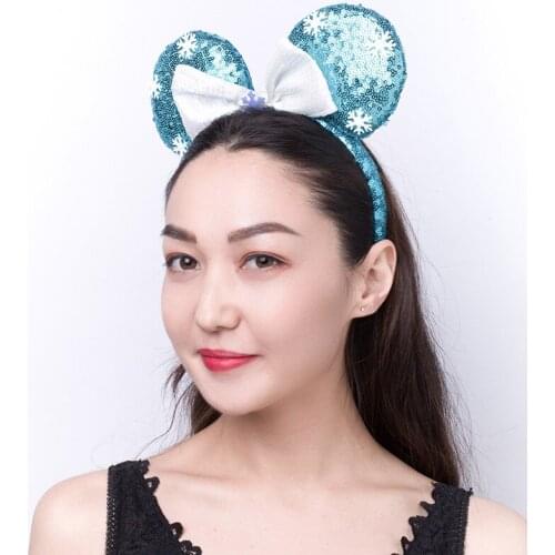 New sequined bow headbands Europe and America Mickey ears headbands green material cute headbands hairbands