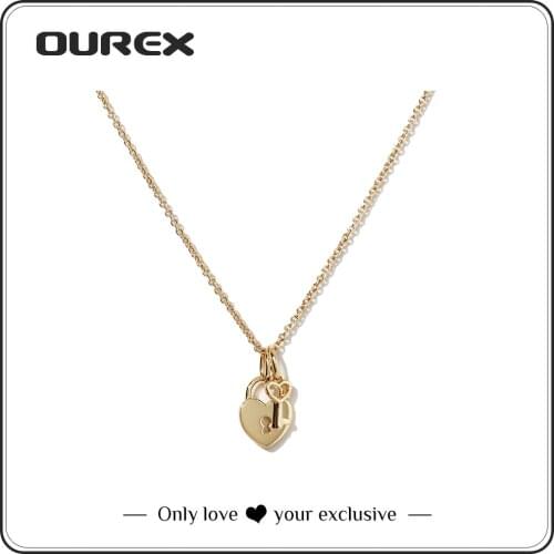 OUREX Key And Forever Love Small Heart Necklace Pendant Stainless Steel High Quality Gold Colour Jewelry For Women Love Gifts