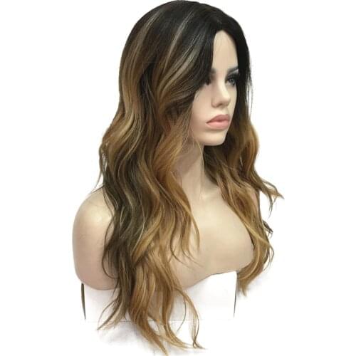 StrongBeauty Womens Ombre Wigs Synthesis Natural Long Wavy Brown/Blonde Highlights Full Wig