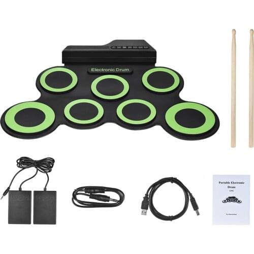 Portable Electronic Drum Digital USB 7 Pads Roll up Drum Set Silicone Electric Drum Pad Kit With DrumSticks Foot Pedal
