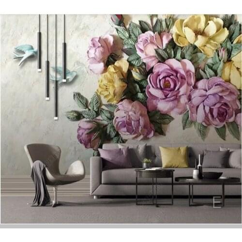Papel de parede European style 3D stereo relief rose bird wallpaper mural,living room tv wall bedroom wall papers home decor