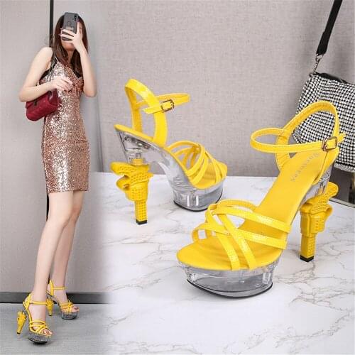Transparent Sandals Woman 2021 Newest Waterproof Platform High Heels 14 CM Female Stilettos Fashion Show Pole Dance Shoes 34-43