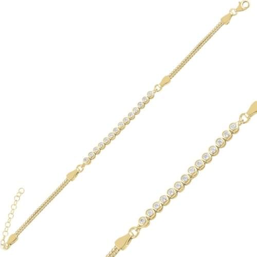 Silver 925 Sterling Zircon Cube Chain Watercourse Bracelet