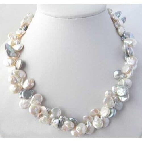 2strands 18''11mm white gray coin freshwater pearl necklaceearring gift