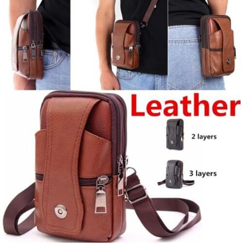 New Mens Genuine Leather Cowhide Vintage Belt Pouch Purse Fanny Pack Waist Bag For Cell Phone Belt Pack Loop Waist Bag Holster