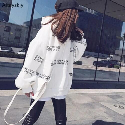 Hoodies Women Printed Simple Loose Long Style Soft All-match Autumn 2020 Womens Letter Hooded Pullover Female Lovely Korean Chic
