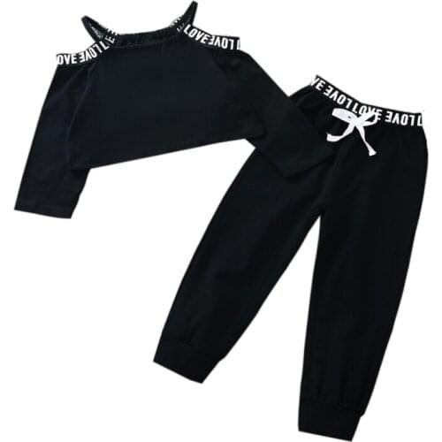 Spring Autumn Kids Long-sleeved Letter Top Lace-up Trousers Two-piece Suit For Girls Childrens Suit