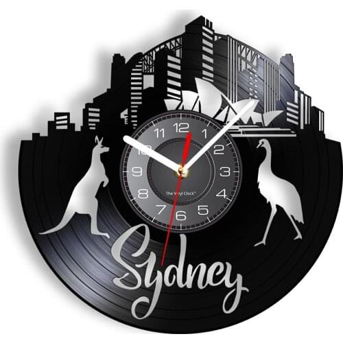 Australia Sydney Opera House kangaroo Vinyl Album Re-purposed Record Clock Australia Travel Home Decor Vinyl Disk Crafts Clock