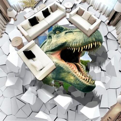 Wellyu Dinosaur Jurassic Bawang Building 3D floor three-dimensional painting custom large mural 3D wallpaper papel de parede