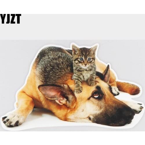 YJZT 21.8×13CM German Shepherd Kitten Creative Funny Body Decal Decoration Animal Car Stickers 21A-0699