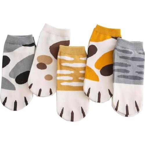 Women Cats Paw Short 3d Socks Cute Funny Fashion Standard Girls Cartoon Animal Fingers Sock Hosiery Toe Zebra/Tiger/Cat Foot Sox