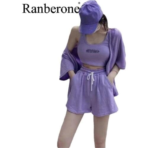 Ranberone 3 Piece Set Womens Tracksuit Yoga Sports Loose Suit Women Gym Clothing Fitness Yoga Set Sportswear 2021 Workout Set