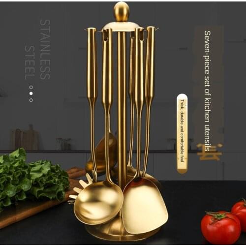 Gold Titanium Stainless Steel Cooking Tool Spoon Spatula Cooker Kitchen Tool Spatula Spoon Kitchenware