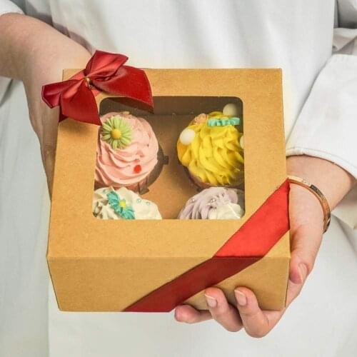 12 Pack 4 Cupcake Boxes with Insert Bakery Pastry Cookes Macarons Packaging Food Boxes