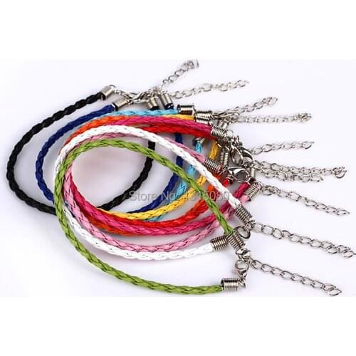 200*3MM 50pcs/Lot Mixed Hand-knit Hide Rope Charms Bracelets Lobster Clasps Leather bangles