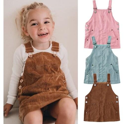 2020 Baby Summer Clothing 0-5T Toddler Kids Baby Girl Mini Retro Dress Strap Corduroy Dress Suspenders Solid Overalls