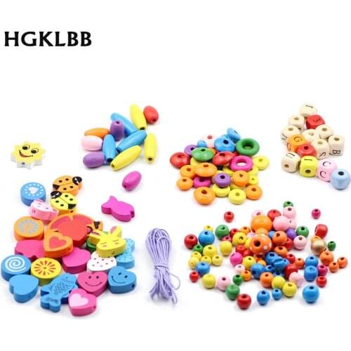 3 style Box Mix color Natural Wooden Beads Child Teething Educational toy Creative Craft Wood Beads for Jewelry Making DIY