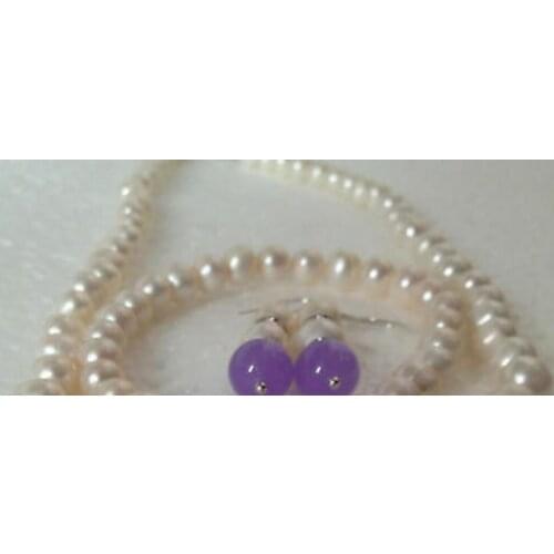 7-8MM White Cultured Pearl/Purple bead bracelets necklace earrings set