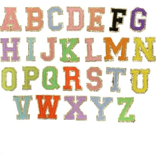 2021 New 3D Colorful A-Z 26 Letters Glitter Chenille Embroidered Patches Iron on Alphabet Letters Embroidery Applique DIY Name