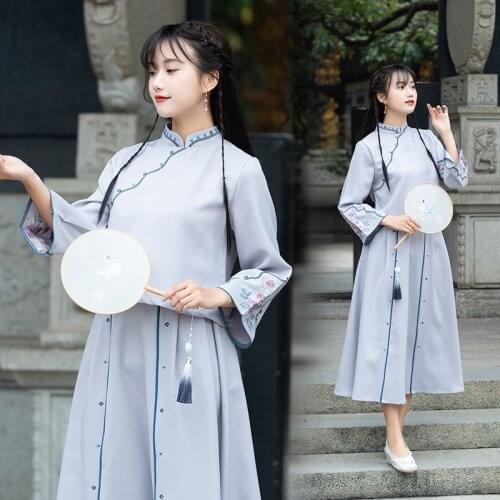 Free shipping Chinese style and Republic of China student suit improved Hanfu womens daily retro dress suit spring new skirt
