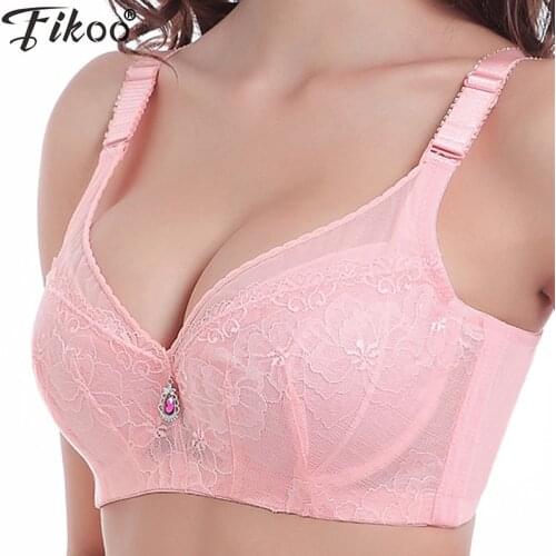 Fikoo Women Sexy Thin Lace Bras Breathable Push up Underwear Lingerie Bra Plus S ize C D Cup 42 44 White Pink #Z014