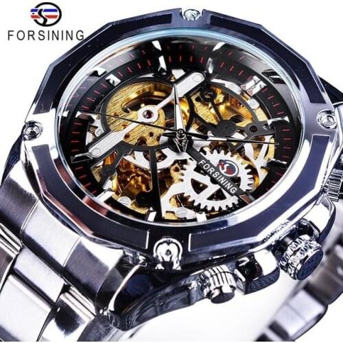 Fashion Forsining Top Brand Transparenthollow Luminous Hand Gear Movement Retro Royal Design Men Mechanical Skeleton Wrist Watch