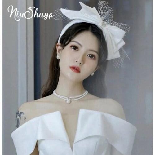 NiuShuya Elegance European Princess Wedding Hairband White Big Bowknot Silk Yarn Headband Hair Accessories